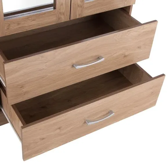 Triple Wardrobe with Mirror - Natural, Oak
