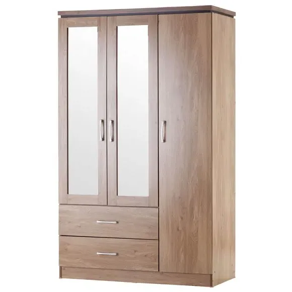 Triple Wardrobe with Mirror - Natural, Oak image