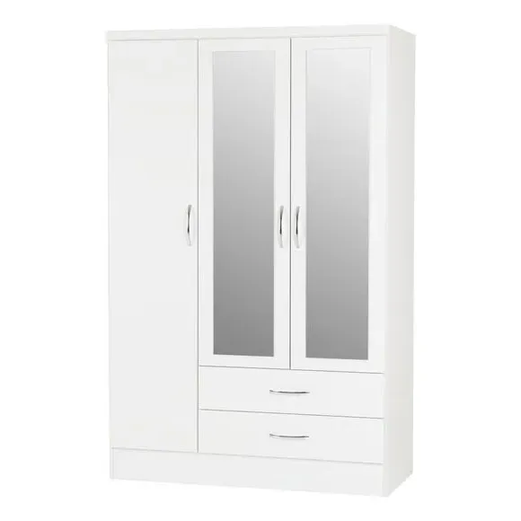 Triple Wardrobe with Mirror - White, Oak