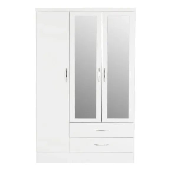 Triple Wardrobe with Mirror - White, Oak