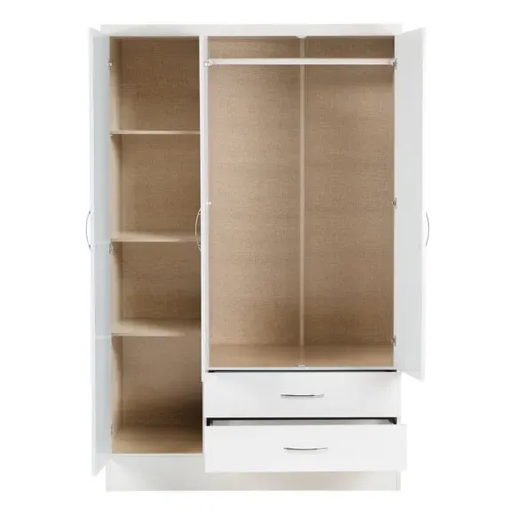 Triple Wardrobe with Mirror - White, Oak