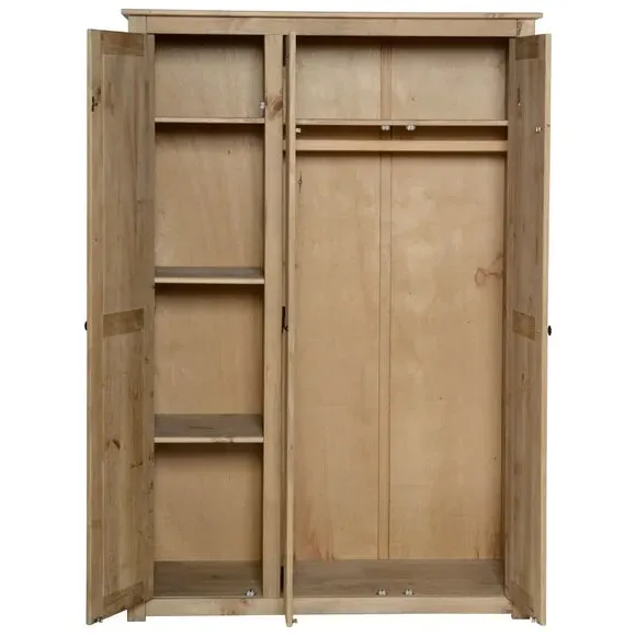 Triple Wardrobe with Shelving - Pine