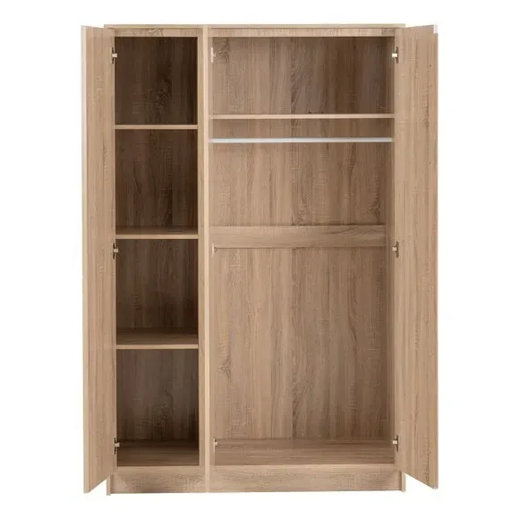 Triple Wardrobe with Storage - Oak, Wood