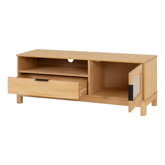TV Stand with Rattan Drawers - Brown, Pine