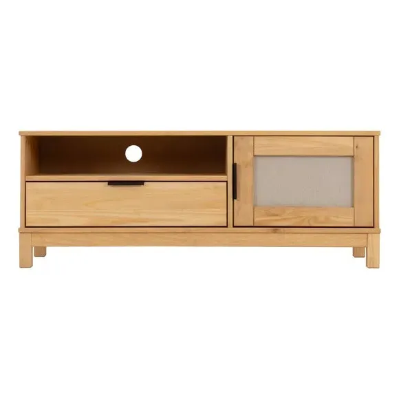 TV Stand with Rattan Drawers - Brown, Pine