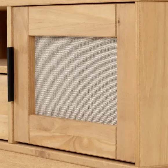 TV Stand with Rattan Drawers - Brown, Pine