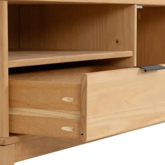 TV Stand with Rattan Drawers - Brown, Pine