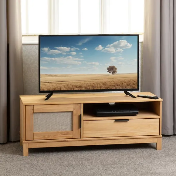 TV Stand with Rattan Drawers - Brown, Pine image