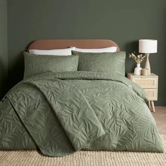 3D Floral Duvet Cover Set - Green, Polyester