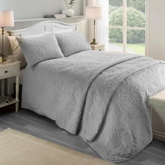 3D Floral Duvet Cover Set - Silver, Polyester