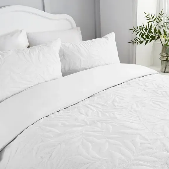 3D Floral Duvet Cover Set - White, Polyester