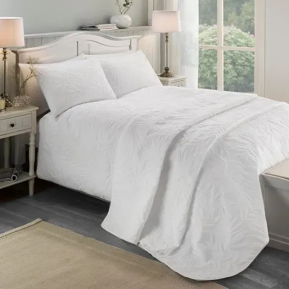 3D Floral Duvet Cover Set - White, Polyester