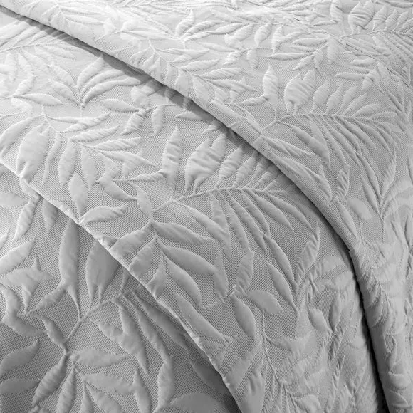 Double Bedspread 3D Floral Print - Silver, Polyester