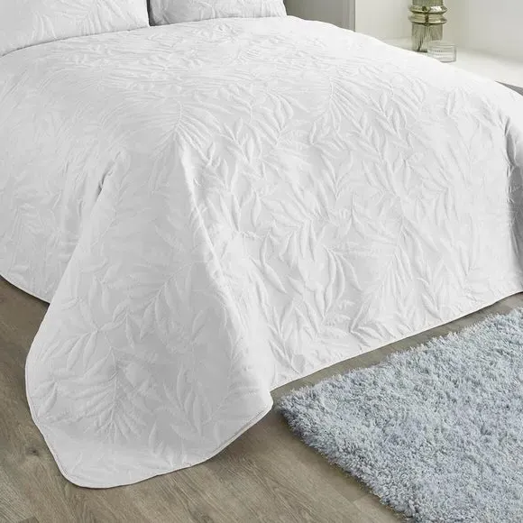Double Bedspread 3D Floral Print - White, Polyester