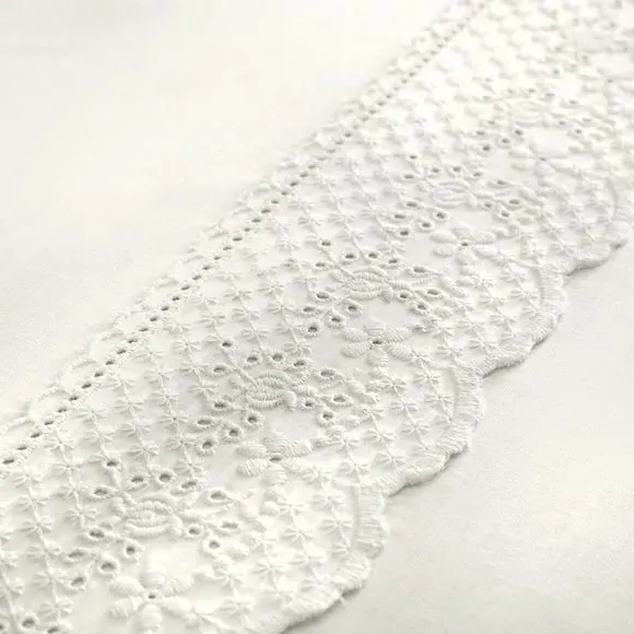 Duvet Cover Set with Lace Trim - White, Cotton