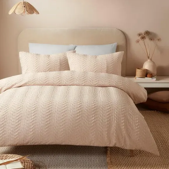 Embossed Duvet Cover Set - Natural, Polyester