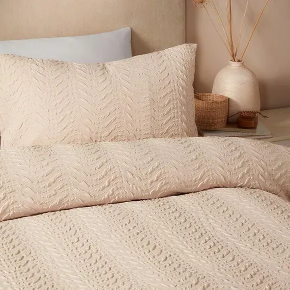 Embossed Duvet Cover Set - Natural, Polyester