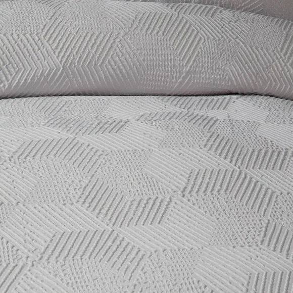 Embossed Geo Duvet Cover Set - Grey, Polyester