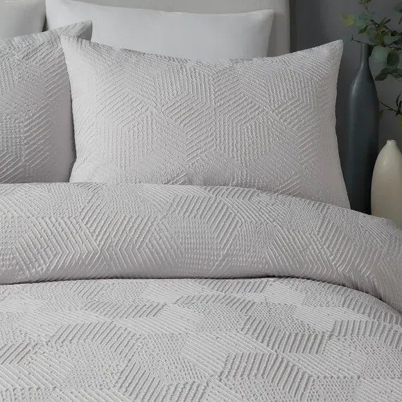 Embossed Geo Duvet Cover Set - Grey, Polyester