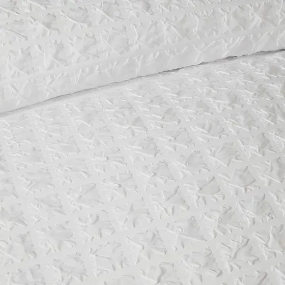 Embossed Grid Duvet Cover Set - White, Polyester
