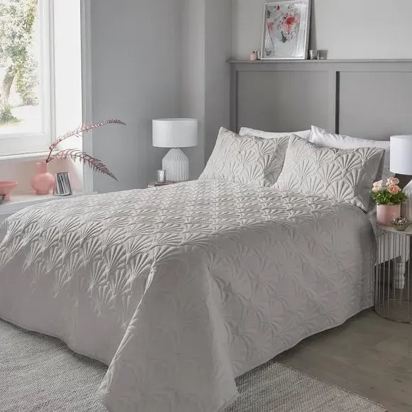 King Size Bedspread with Texture - Silver, Polyester