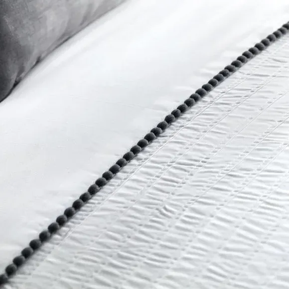 Pom Pom Duvet Cover Set - Grey, Polycotton
