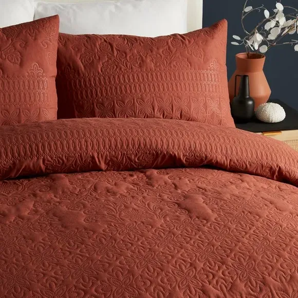 Stripe Duvet Cover Set with Pillowcase - Terracotta