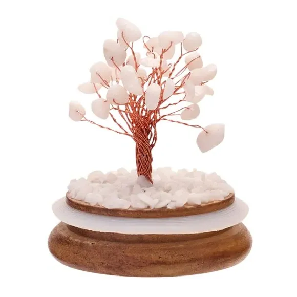 Gemstone Tree Glass Dome Display - White Jade