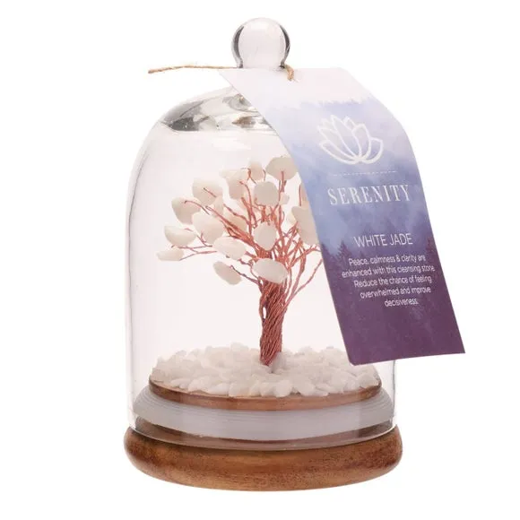 Gemstone Tree Glass Dome Display - White Jade