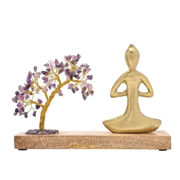 Gemstone Tree Ornament with Yoga Figure - Purple
