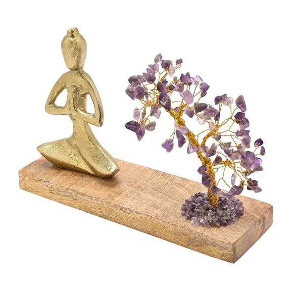 Gemstone Tree Ornament with Yoga Figure - Purple