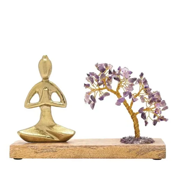 Gemstone Tree Ornament with Yoga Figure - Purple