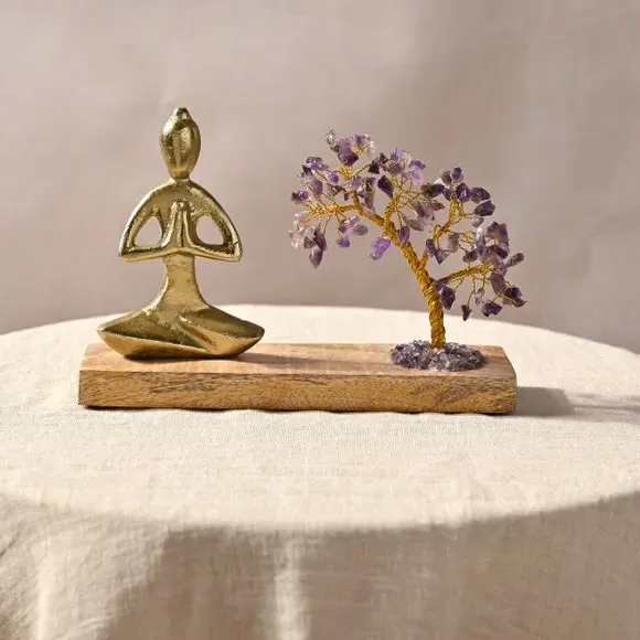 Gemstone Tree Ornament with Yoga Figure - Purple image