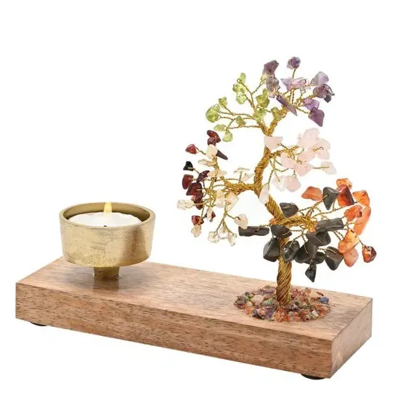 Gemstone Tree Tealight Holder - Multicolor, Metal