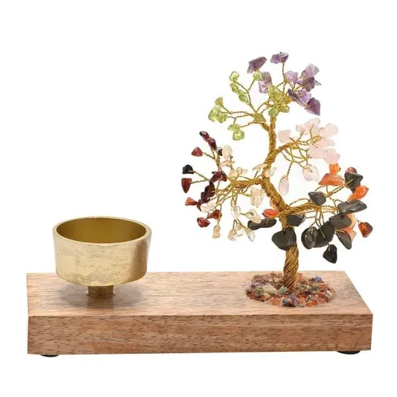 Gemstone Tree Tealight Holder - Multicolor, Metal