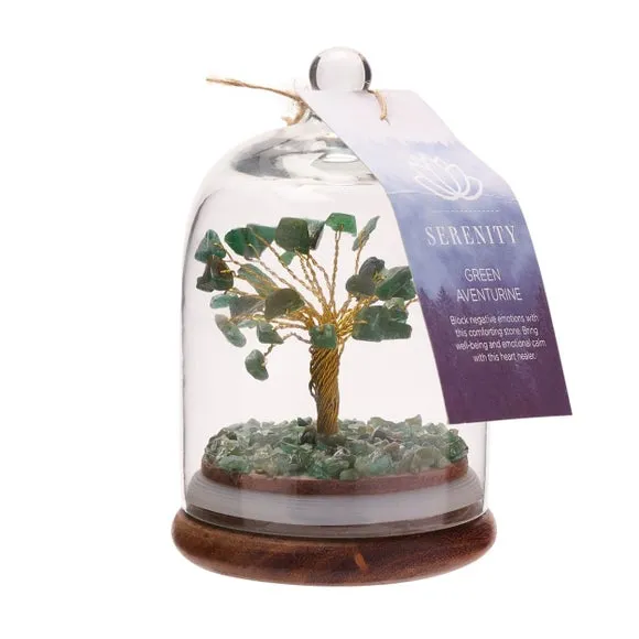 Gemstone Tree with Glass Dome - Green, Aventurine