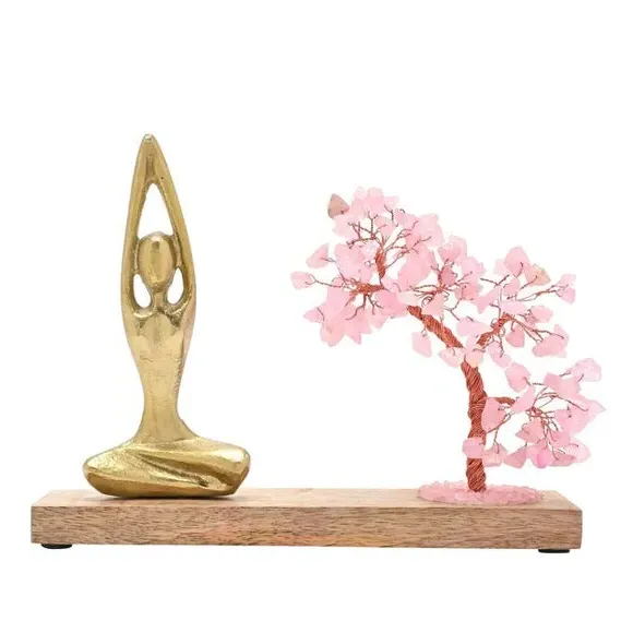 Gemstone Tree with Yoga Ornament - Pink, Rose Quartz
