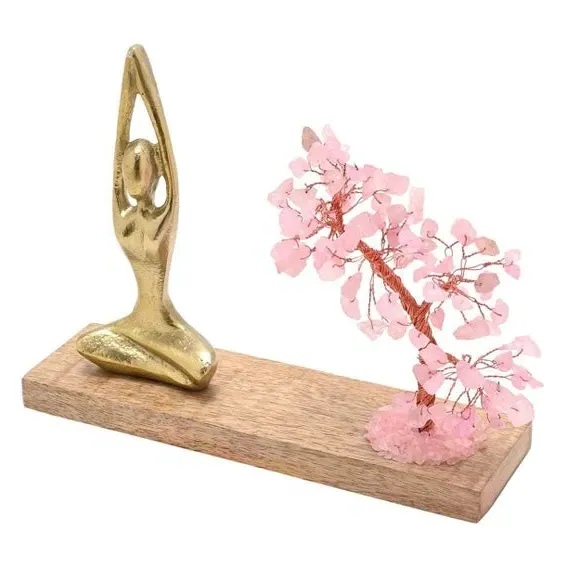 Gemstone Tree with Yoga Ornament - Pink, Rose Quartz