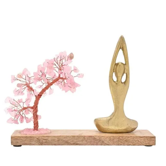 Gemstone Tree with Yoga Ornament - Pink, Rose Quartz