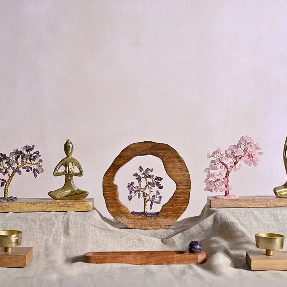 Gemstone Tree with Yoga Ornament - Pink, Rose Quartz