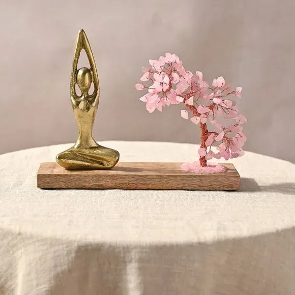 Gemstone Tree with Yoga Ornament - Pink, Rose Quartz image