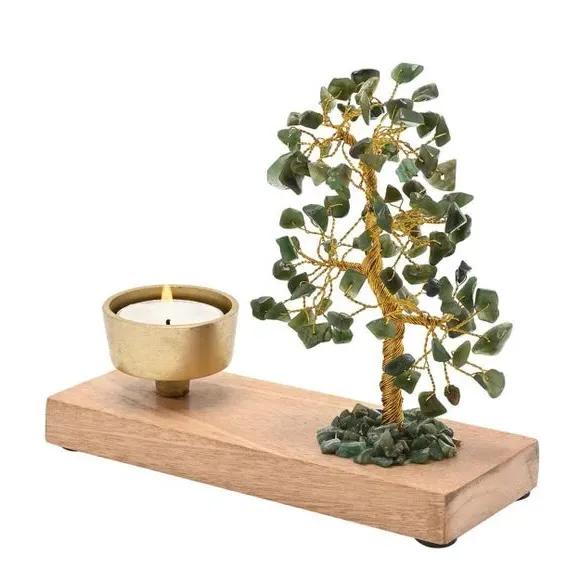 Tree Tealight Holder - Green, Jade Gemstone