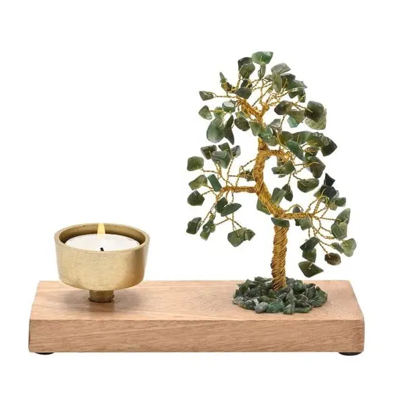 Tree Tealight Holder - Green, Jade Gemstone