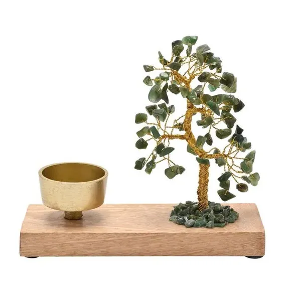 Tree Tealight Holder - Green, Jade Gemstone