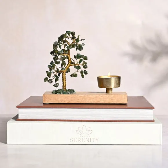 Tree Tealight Holder - Green, Jade Gemstone image