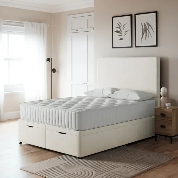 End Opening Ottoman Bed Frame - Cream, Chenille