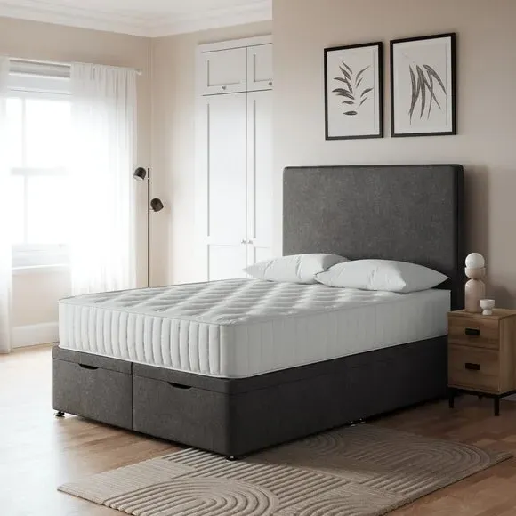 End Opening Ottoman Bed Frame - Dark Grey, Chenille