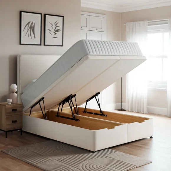 End Ottoman Bed Base with Storage - Cream, Linen