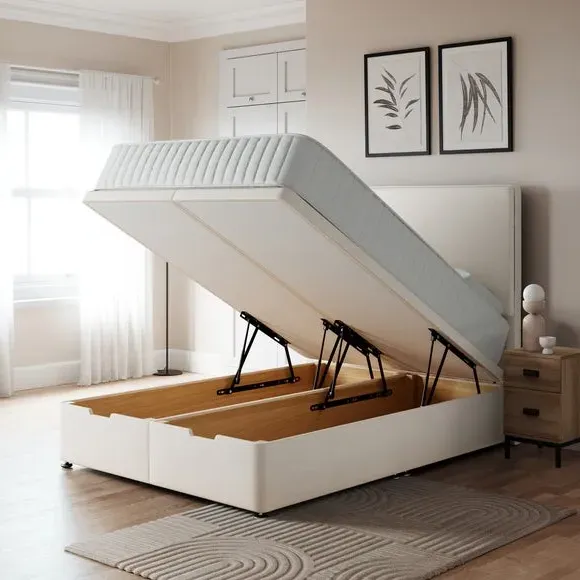 End Ottoman Bed Base with Storage - Cream, Linen