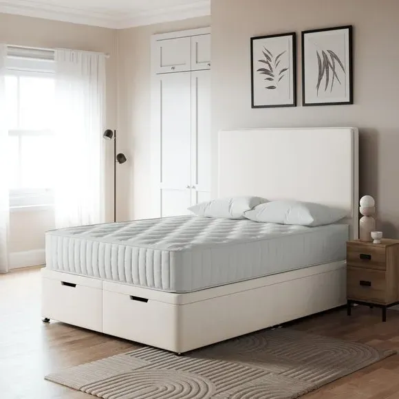 End Ottoman Bed Base with Storage - Cream, Linen image